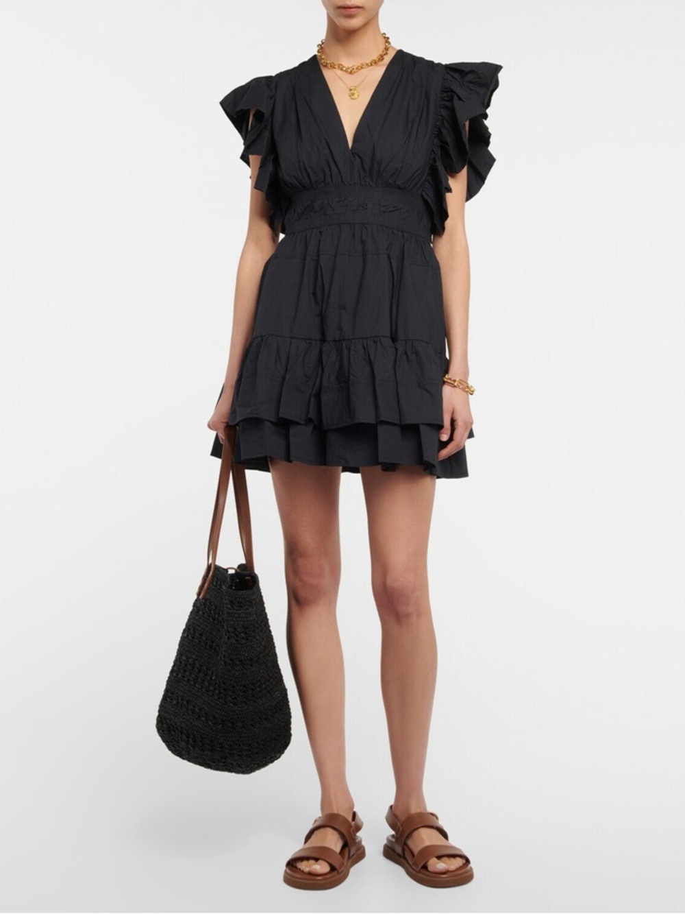 Ulla Johnson Kiri Tiered-Ruffle Mini Cotton Poplin Dress